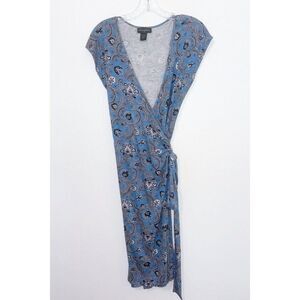 Banana Republic French Blue Wrap Dress Size Medium Brown Cream Paisley Design